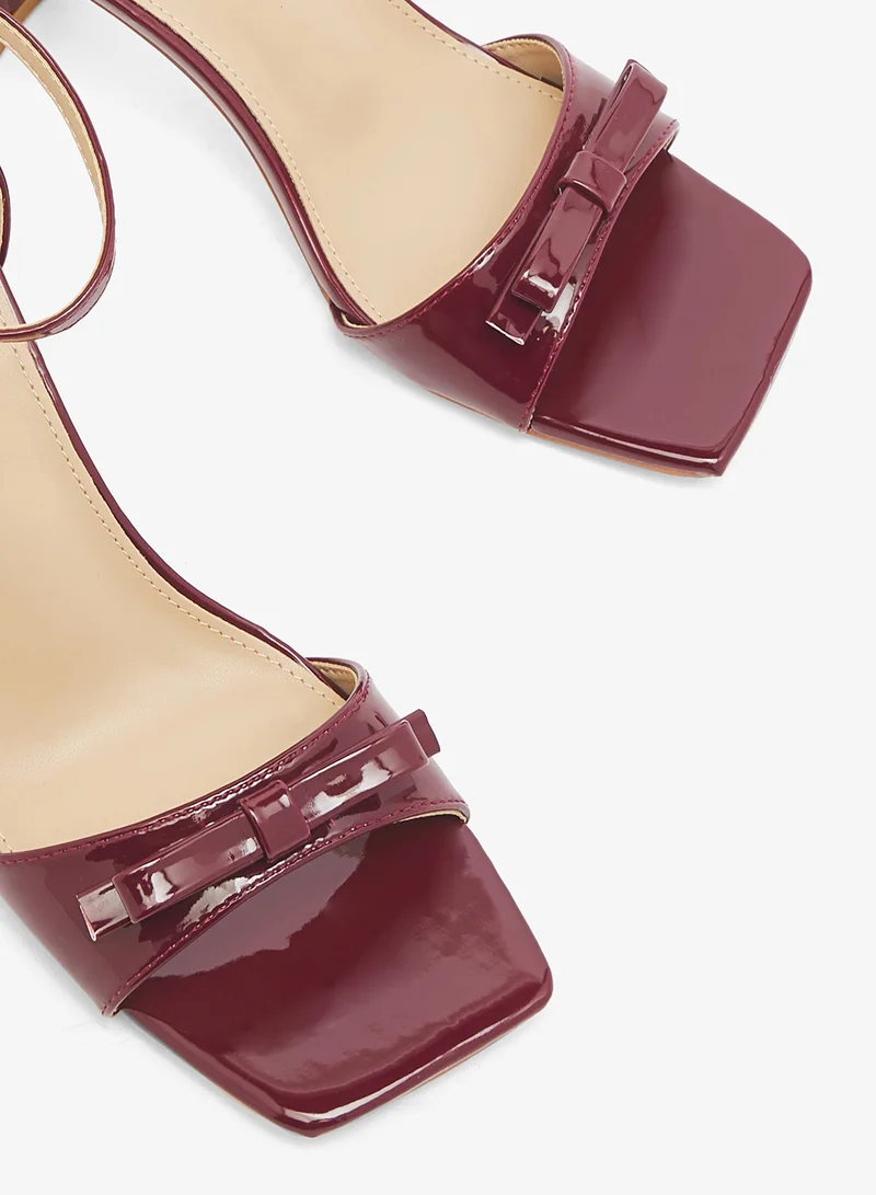 Glamorous BURGUNDY Wide Fit Low Block Ankle Strap Heeled Sandals for Women | Best Price UAE